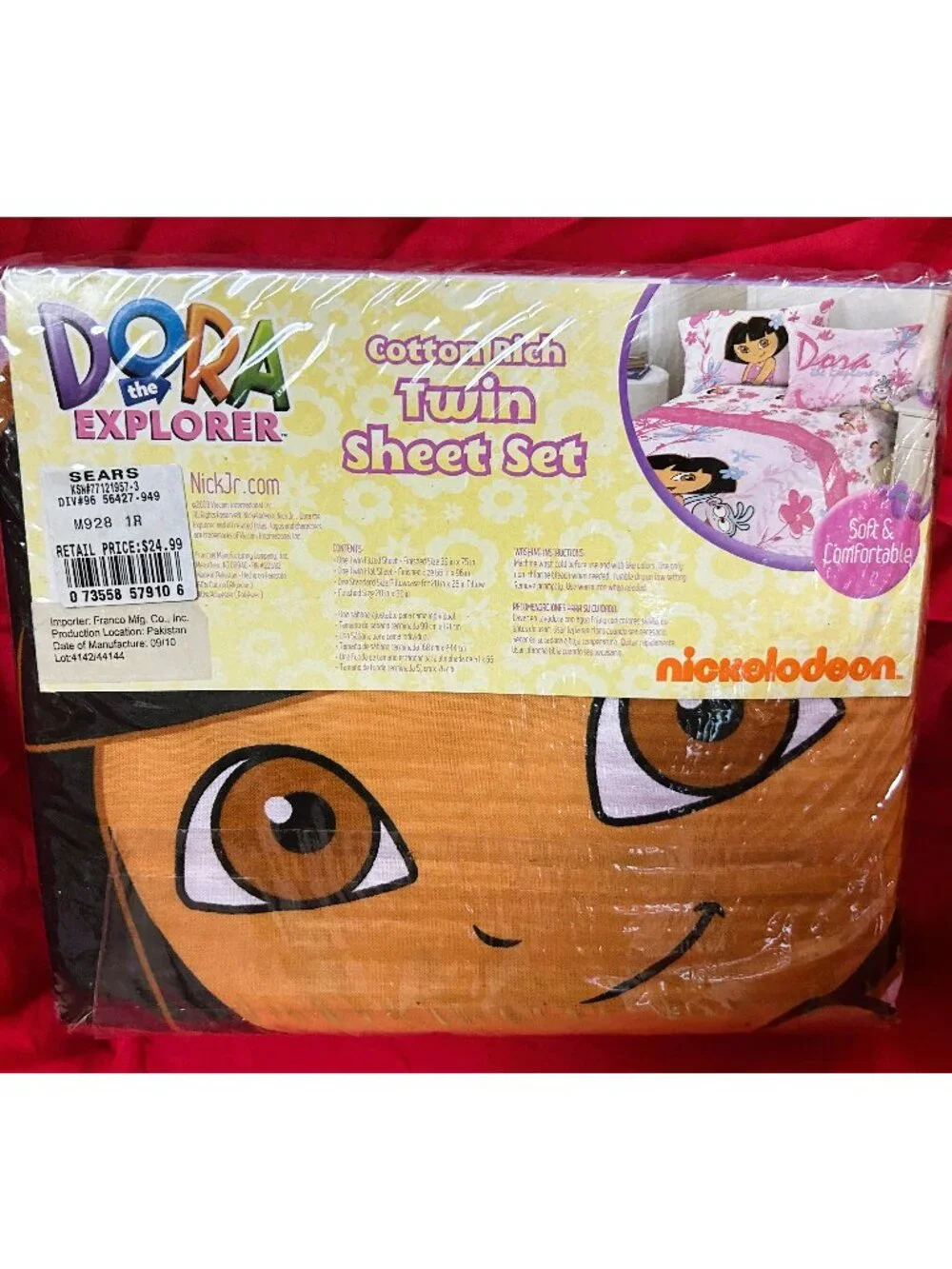 NEW~TWIN sz~Comforter+Sheet Set~Dora the Explorer boots monkey~pink COTTON RICH